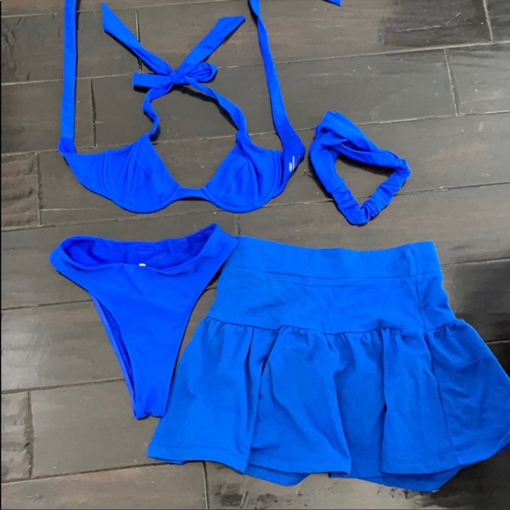 Black Bough Bikini Blue w/ Mini Skirt and Headband